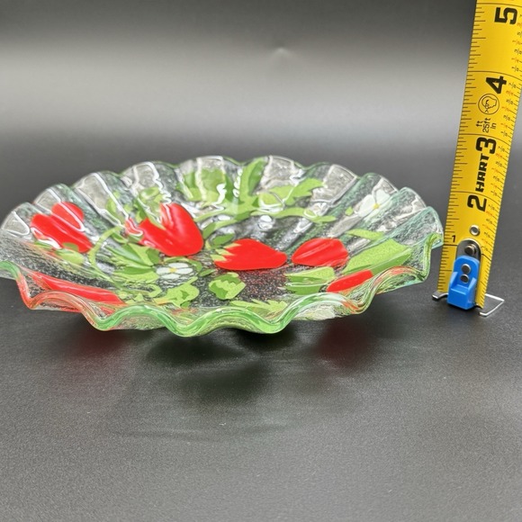 Vintage Fused Art Glass Strawberry Plate Attributed Sydenstricker 7.75" Signed - Picture 6 of 7